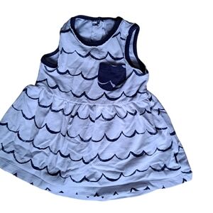 3/20$ Petit Lem White and Navy Scalloped Baby Dress - Size 9M